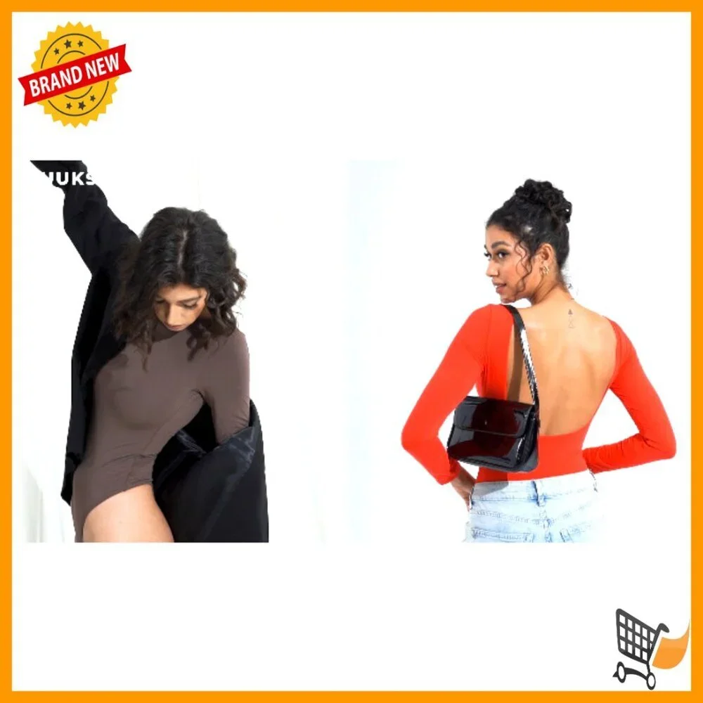 Y2K Backless Bodysuit Double Lined Long Sleeve Sexy Basic Top Open Back - Picture 7 of 7